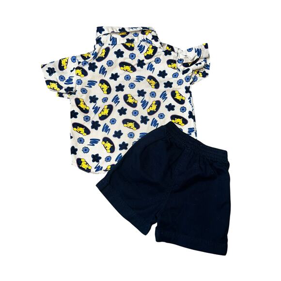 Vintage Disney Winnie the Pooh Baby Outfit Shirt Shorts Set button up preppy 6/9 - Picture 2 of 9